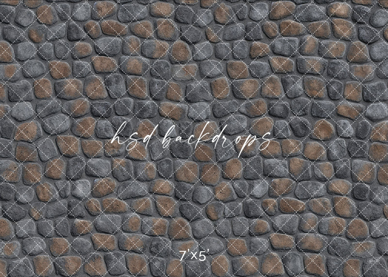 Neutral stone cobblestone floor mat for photography in gray and brown tones, rustic and natural for studio use.