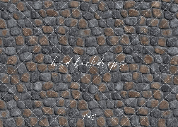 Neutral stone cobblestone floor mat for photography in gray and brown tones, rustic and natural for studio use.