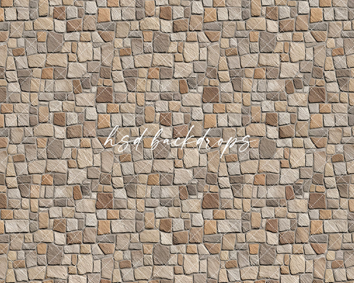 Neutral European stone floor backdrop with rustic cobblestone texture for photography sessions