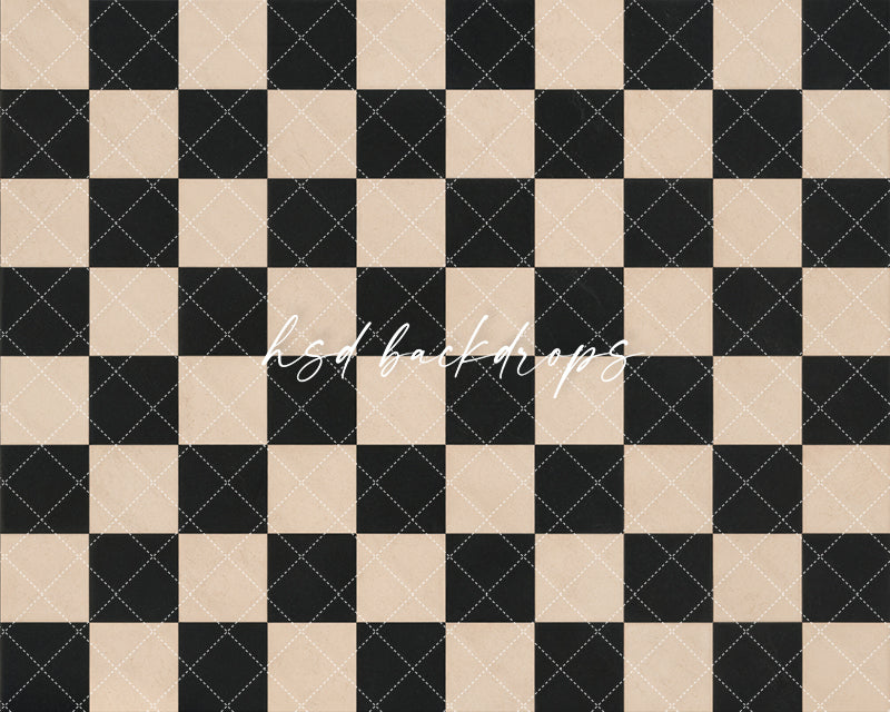 Black Cream Checkerboard Photography Floor Backdrop – Classic Studio Setting | HSD Backdrops