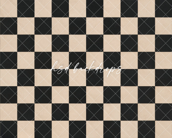 Black Cream Checkerboard Photography Floor Backdrop – Classic Studio Setting | HSD Backdrops