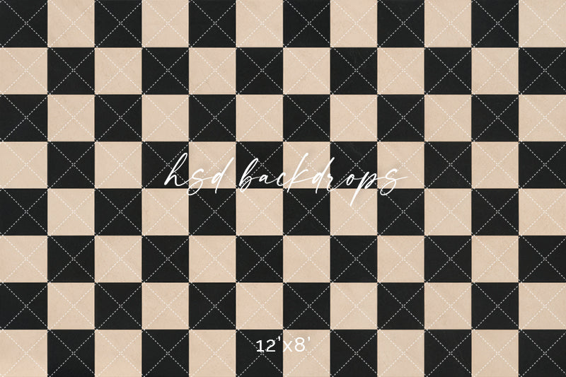 Black Cream Checkerboard Photography Floor Backdrop – Classic Studio Setting | HSD Backdrops