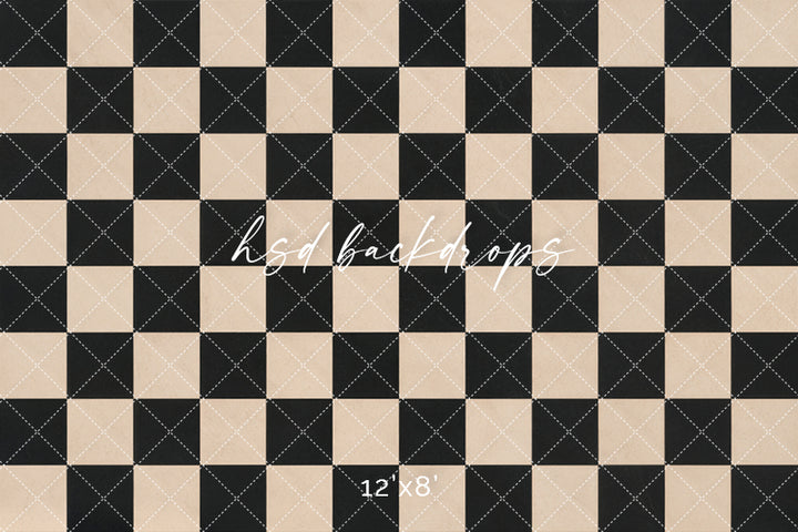 Black Cream Checkerboard Photography Floor Backdrop – Classic Studio Setting | HSD Backdrops
