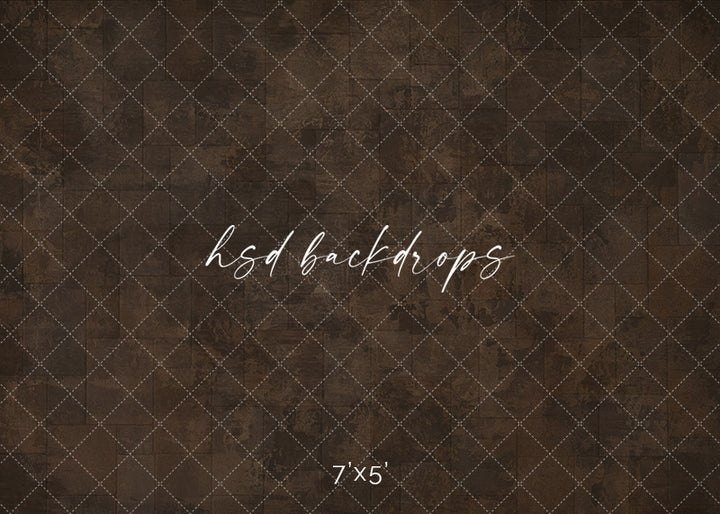 Aged Brown Tile floor mat with dark brown tile texture, weathered stone-inspired details, subtle patterning, espresso tones, and moody studio floor styling for portraits, branding, product photos, and fine art sessions.