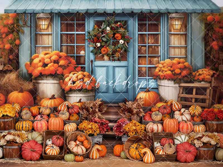 Pumpkin Patch Storefront Photography Backdrop for Pictures 