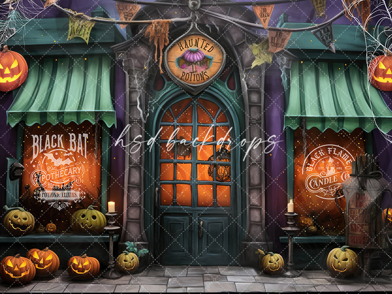 Spooky Storefront Halloween Backdrop for Pictures 