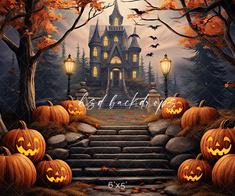 Aperturee Cute Ghost and Haunted House Sweep Backdrop, Whimsical Cartoon Halloween Scene, for Kids Spooky Party Photos