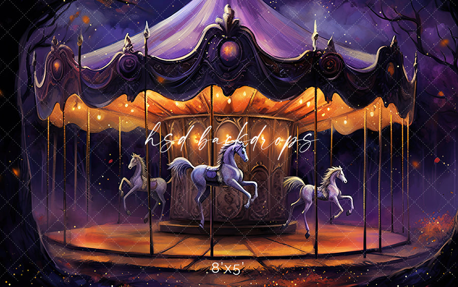 Gothic Horse Carousel Halloween Photo Backdrop for Photography