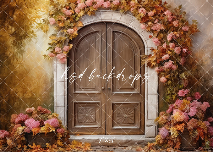 Painted Style Autumn Door Photoshoot Backdrop 