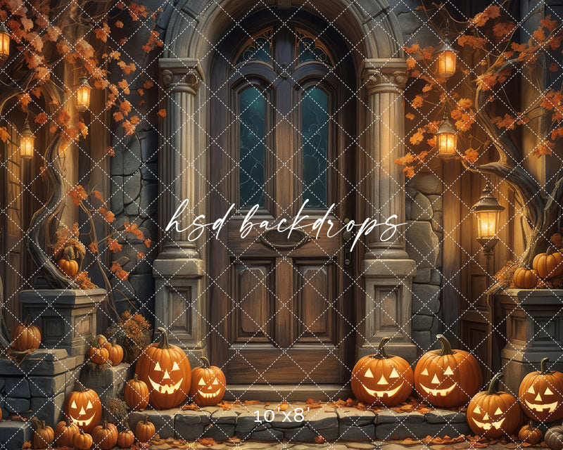 Dark Autumn Door Halloween Photo Backdrop for Pictures
