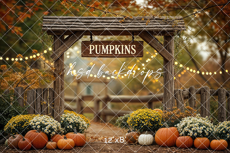 Autumn Acres Entrance Fall Photography Backdrop – Pumpkins & Archway ...