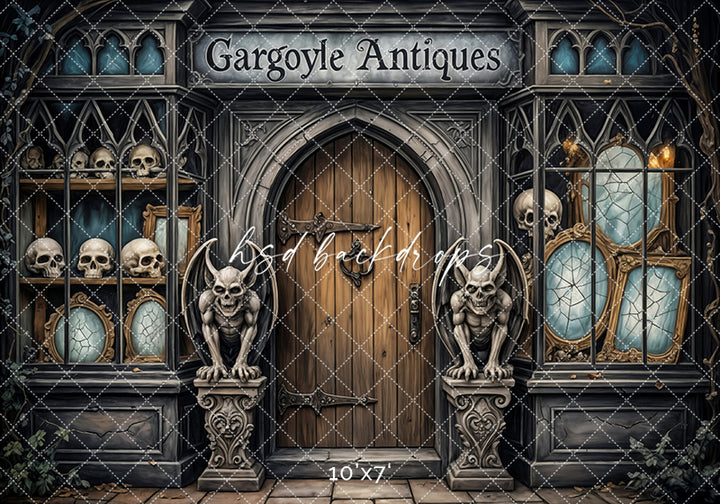 Gargoyle Antiques Shopfront Halloween Backdrop (sweep options)