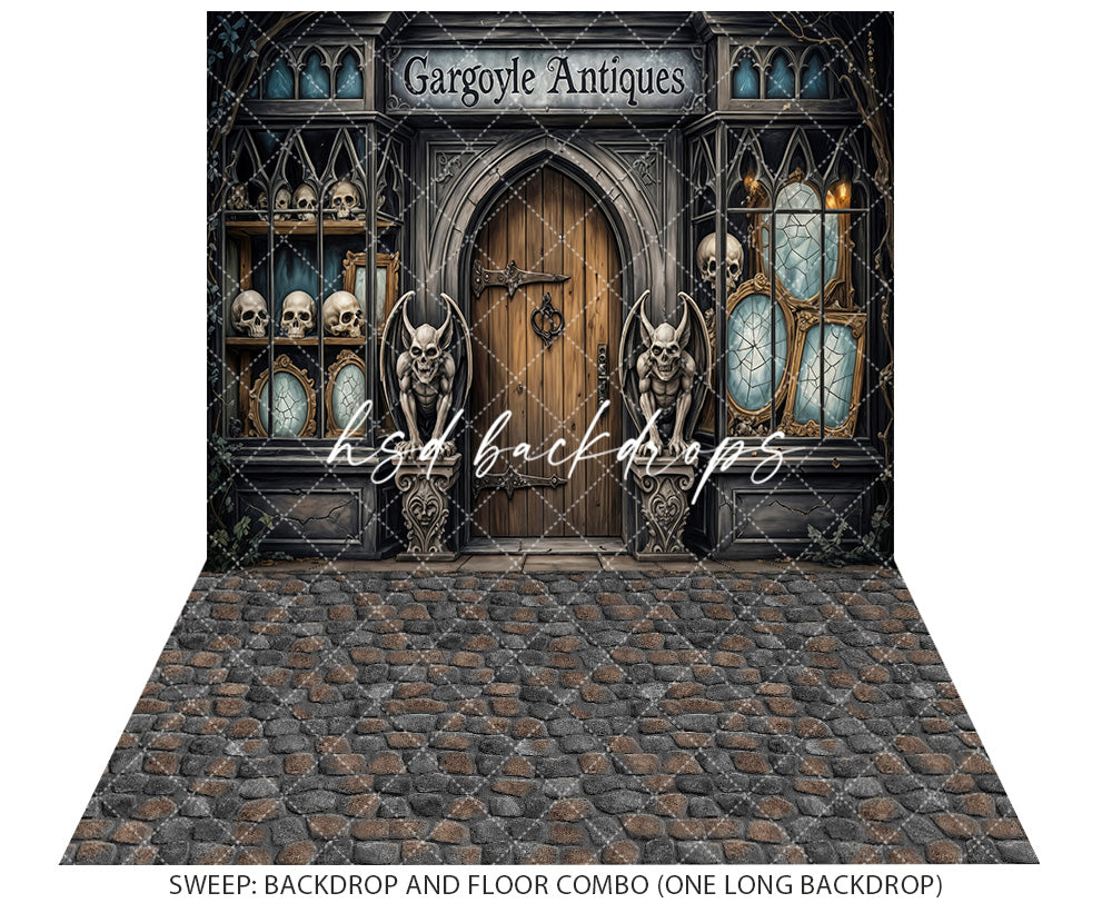 Gargoyle Antiques Shopfront Halloween Backdrop (sweep options)