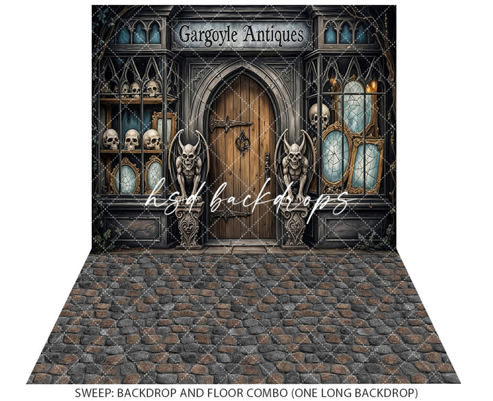 Gargoyle Antiques Shopfront Halloween Backdrop (sweep options)