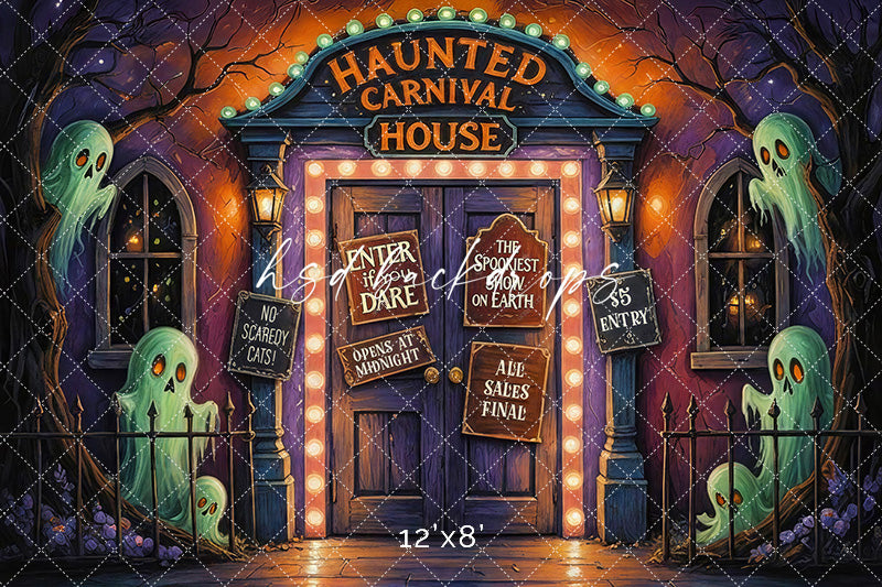Haunted Carnival House – Halloween Ghost Entrance Backdrop