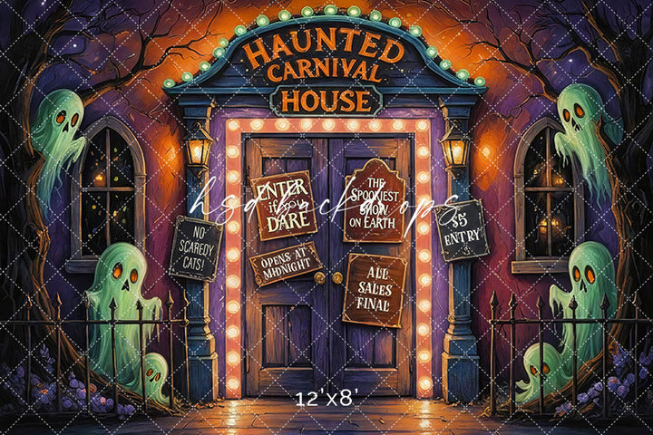 Haunted Carnival House – Halloween Ghost Entrance Backdrop