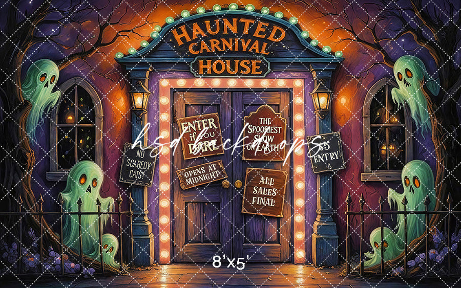 Haunted Carnival House – Halloween Ghost Entrance Backdrop