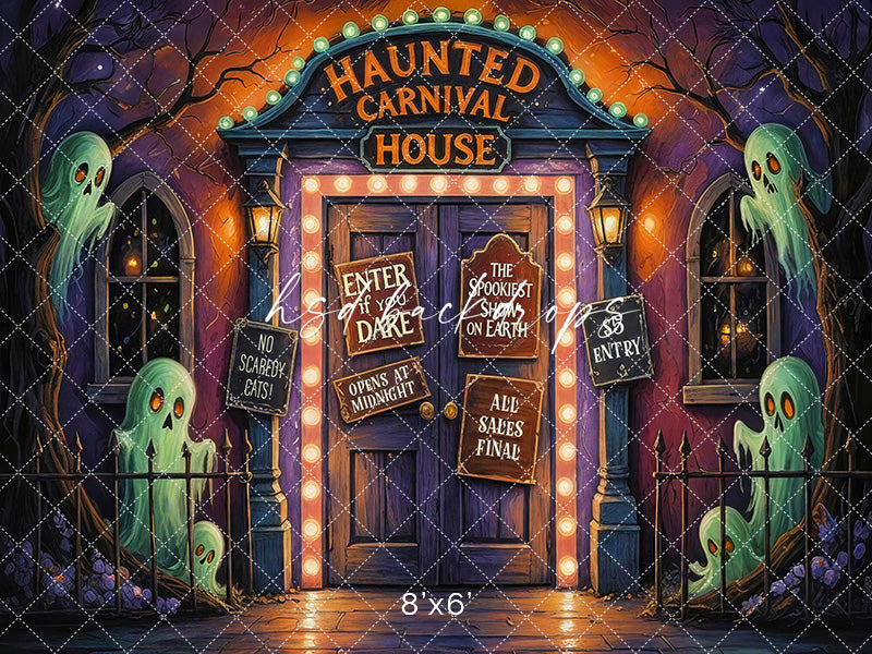 Haunted Carnival House – Halloween Ghost Entrance Backdrop