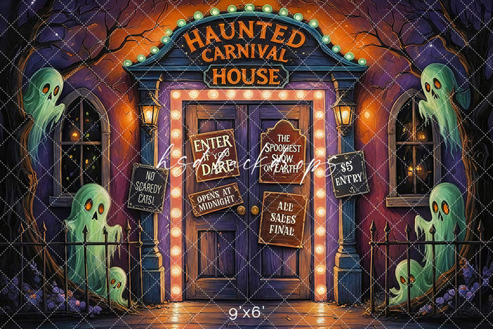 Haunted Carnival House – Halloween Ghost Entrance Backdrop