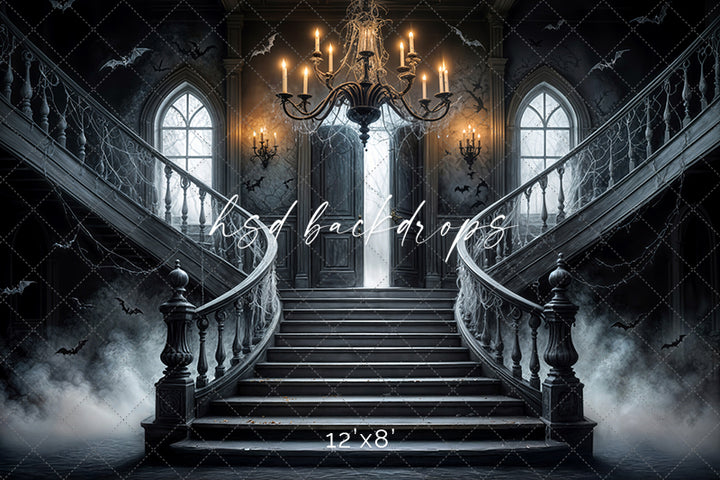 Gothic Grand Staircase – Spooky Halloween Backdrop