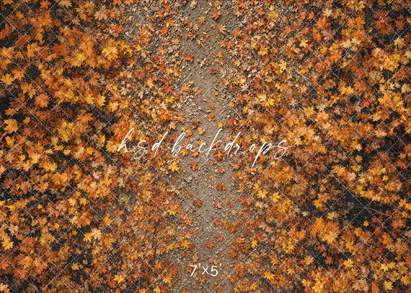 Realistic fall floor mat with autumn leaves and dirt trail for photography backdrops.