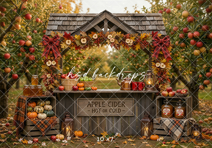 Autumn Apple Cider Stand Photography Backdrop – Rustic Harvest Scene | HSD Backdrops