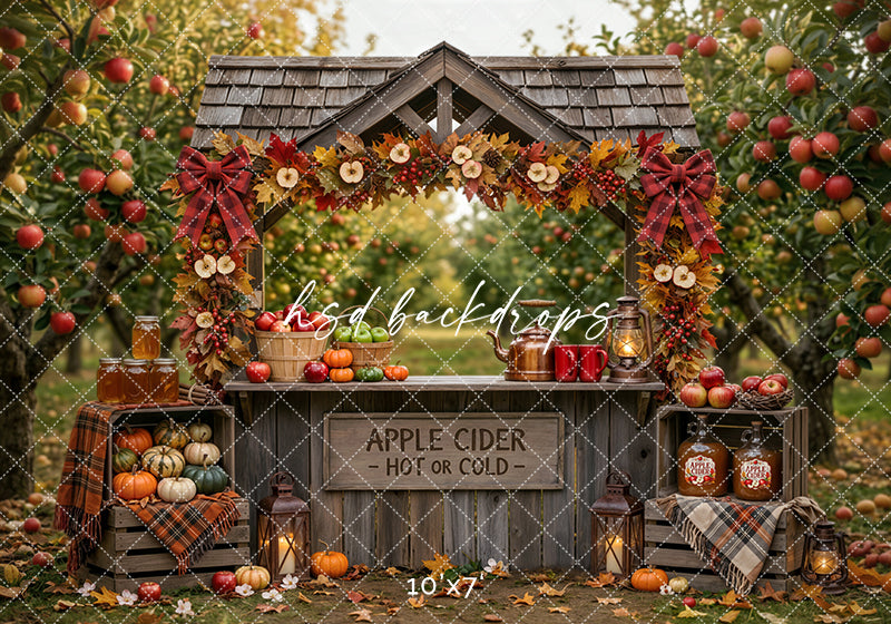 Autumn Apple Cider Stand Photography Backdrop – Rustic Harvest Scene | HSD Backdrops