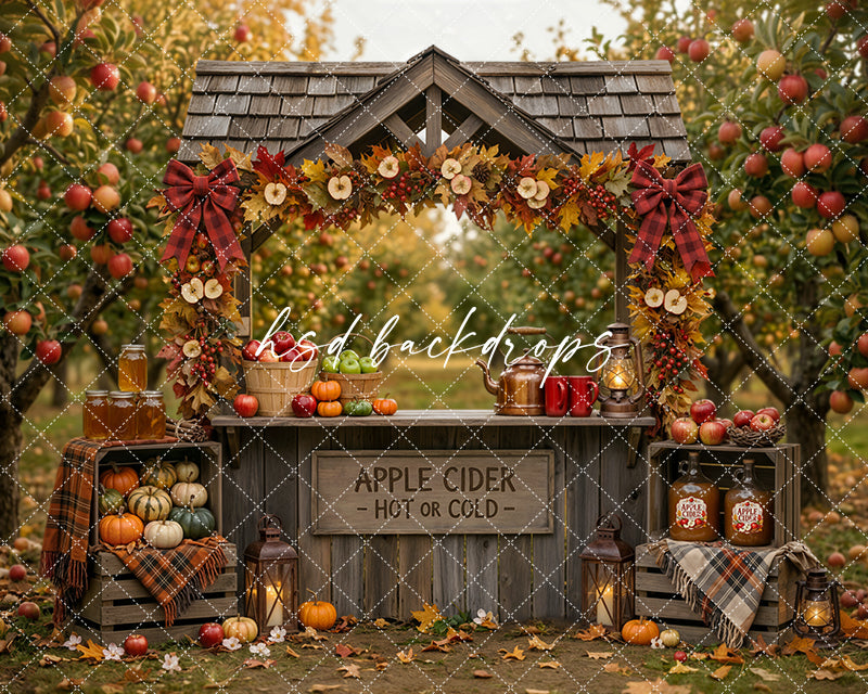 Autumn Apple Cider Stand Photography Backdrop – Rustic Harvest Scene | HSD Backdrops
