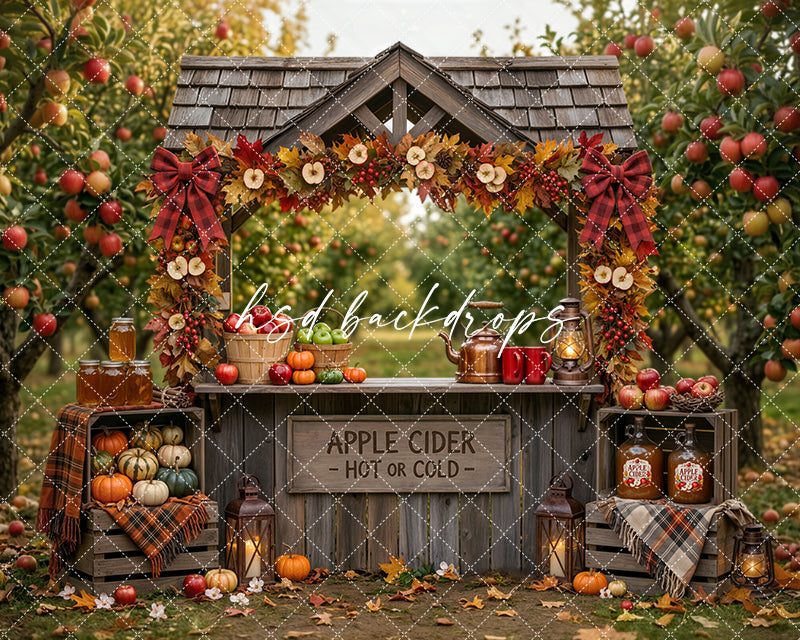 Autumn Apple Cider Stand Photography Backdrop – Rustic Harvest Scene | HSD Backdrops