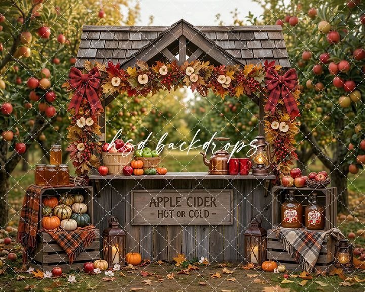 Autumn Apple Cider Stand Photography Backdrop – Rustic Harvest Scene | HSD Backdrops