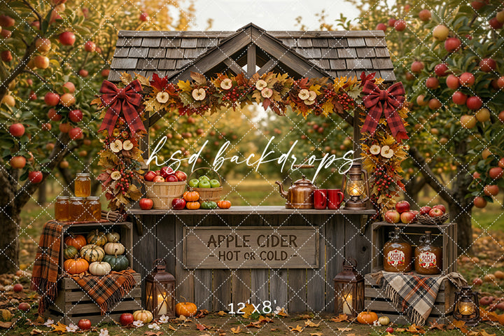 Autumn Apple Cider Stand Photography Backdrop – Rustic Harvest Scene | HSD Backdrops