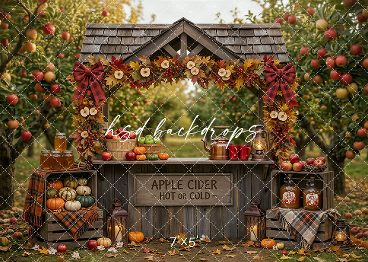 Autumn Apple Cider Stand Photography Backdrop – Rustic Harvest Scene | HSD Backdrops