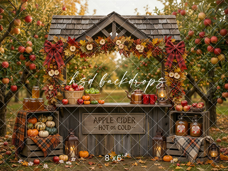 Autumn Apple Cider Stand Photography Backdrop – Rustic Harvest Scene | HSD Backdrops