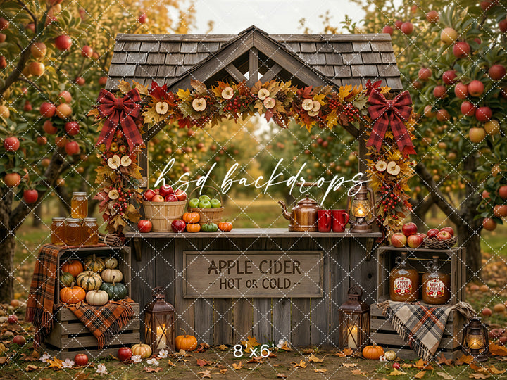 Autumn Apple Cider Stand Photography Backdrop – Rustic Harvest Scene | HSD Backdrops