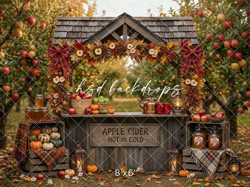 Autumn Apple Cider Stand Photography Backdrop – Rustic Harvest Scene | HSD Backdrops