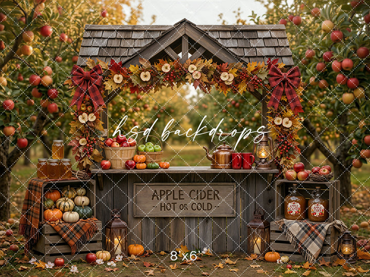 Autumn Apple Cider Stand Photography Backdrop – Rustic Harvest Scene | HSD Backdrops