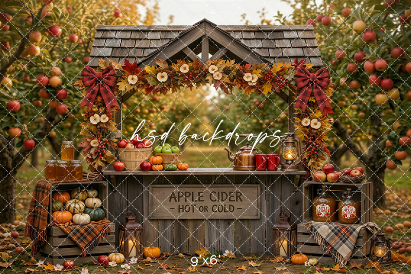 Autumn Apple Cider Stand Photography Backdrop – Rustic Harvest Scene | HSD Backdrops