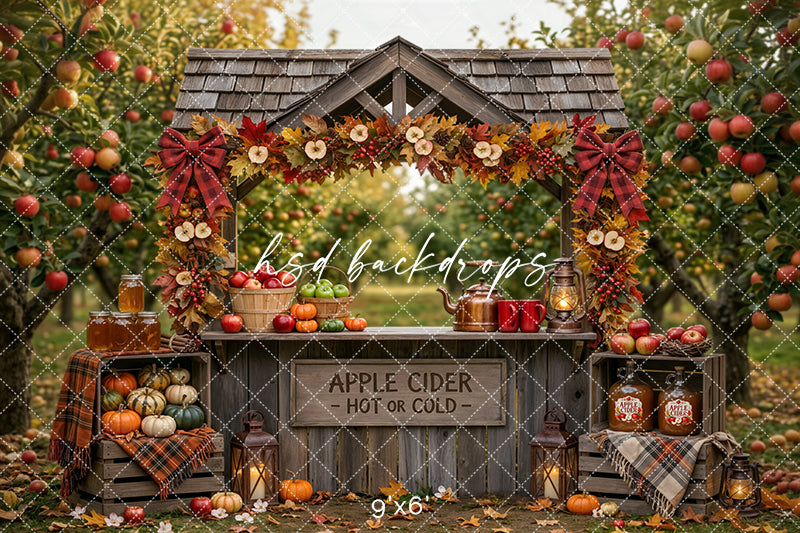 Autumn Apple Cider Stand Photography Backdrop – Rustic Harvest Scene | HSD Backdrops