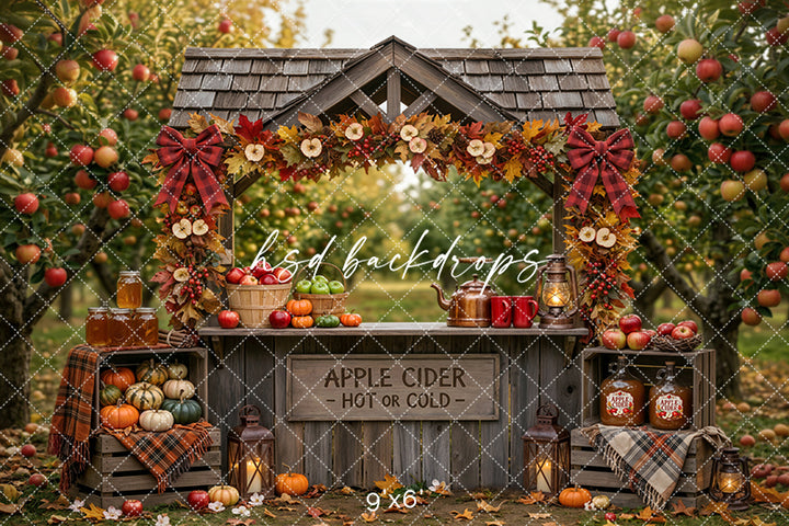 Autumn Apple Cider Stand Photography Backdrop – Rustic Harvest Scene | HSD Backdrops