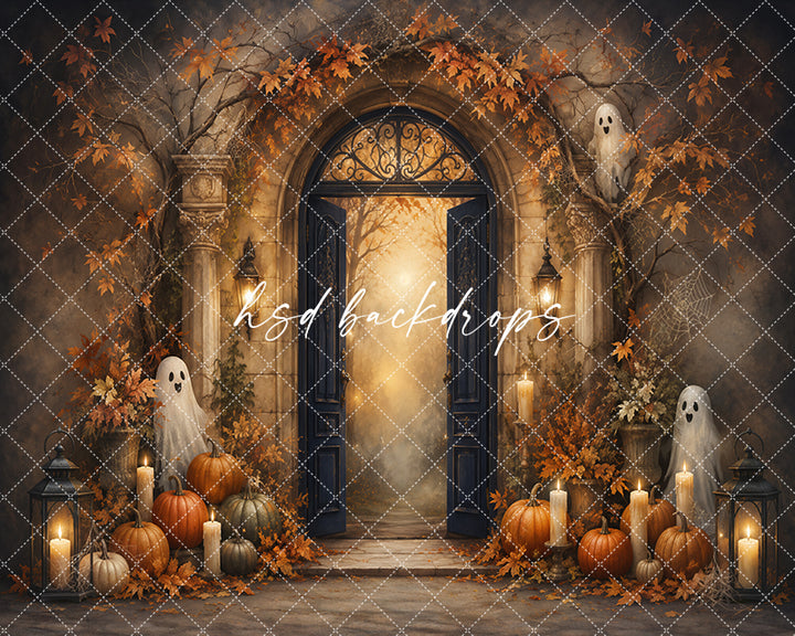 Pumpkin Ghost Garden Photography Backdrop