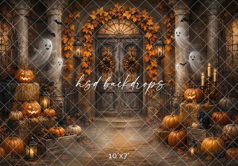 Candlelit Ghost Garden Photography Backdrop – Whimsical Halloween Scene | HSD Backdrops