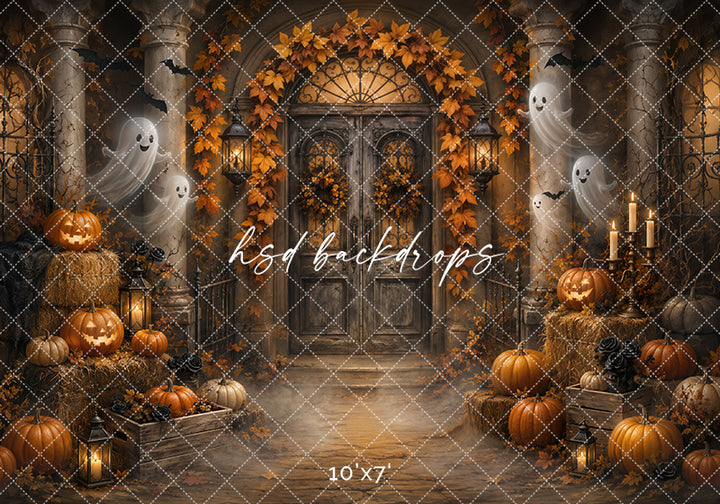 Candlelit Ghost Garden Photography Backdrop – Whimsical Halloween Scene | HSD Backdrops