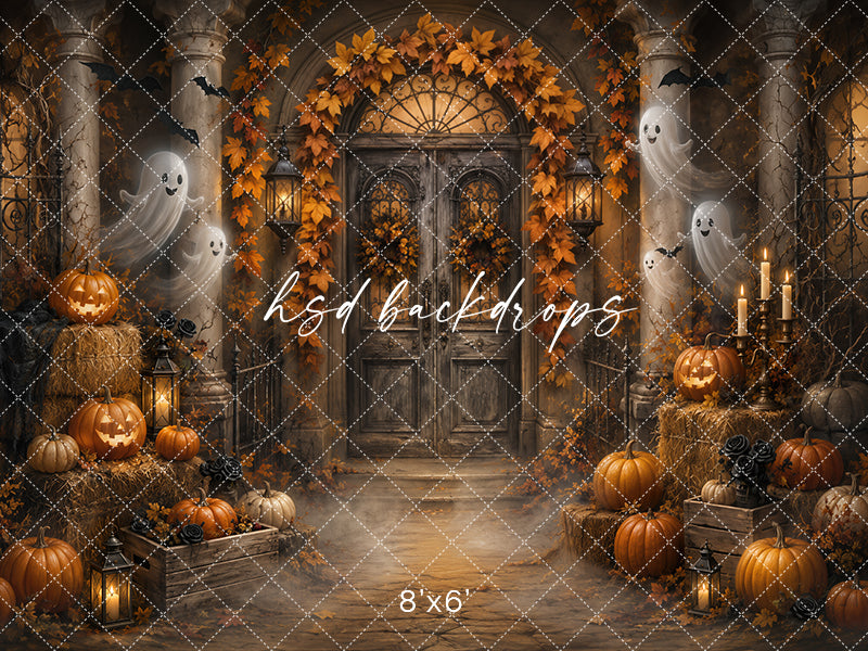 Candlelit Ghost Garden Photography Backdrop – Whimsical Halloween Scene | HSD Backdrops