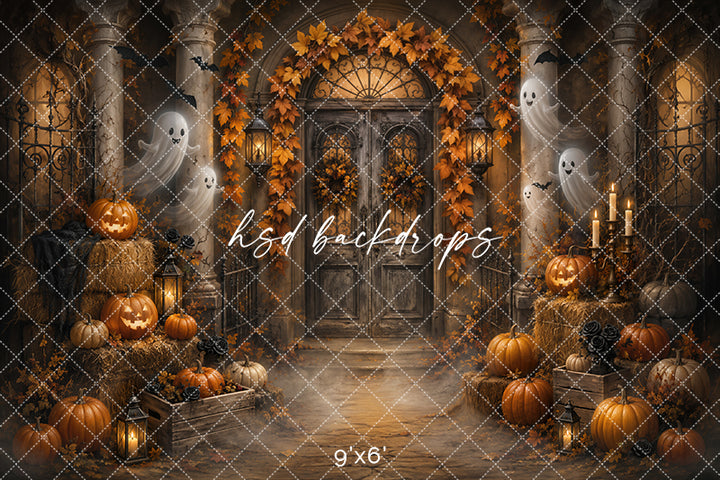 Candlelit Ghost Garden Photography Backdrop – Whimsical Halloween Scene | HSD Backdrops