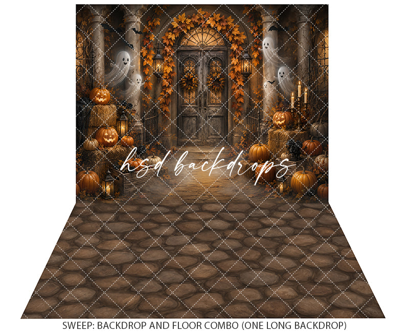 Candlelit Ghost Garden Photography Backdrop – Whimsical Halloween Scene | HSD Backdrops