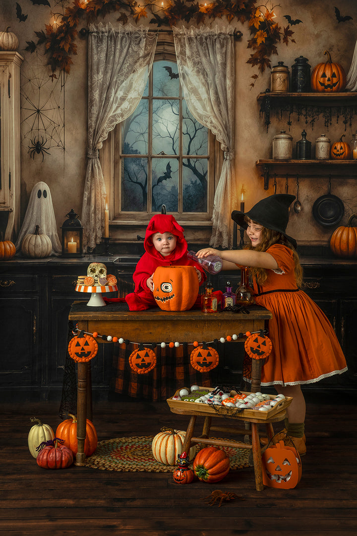 Haunted Halloween Kitchen Photography Backdrop – Spooky Fall Interior | HSD Backdrops