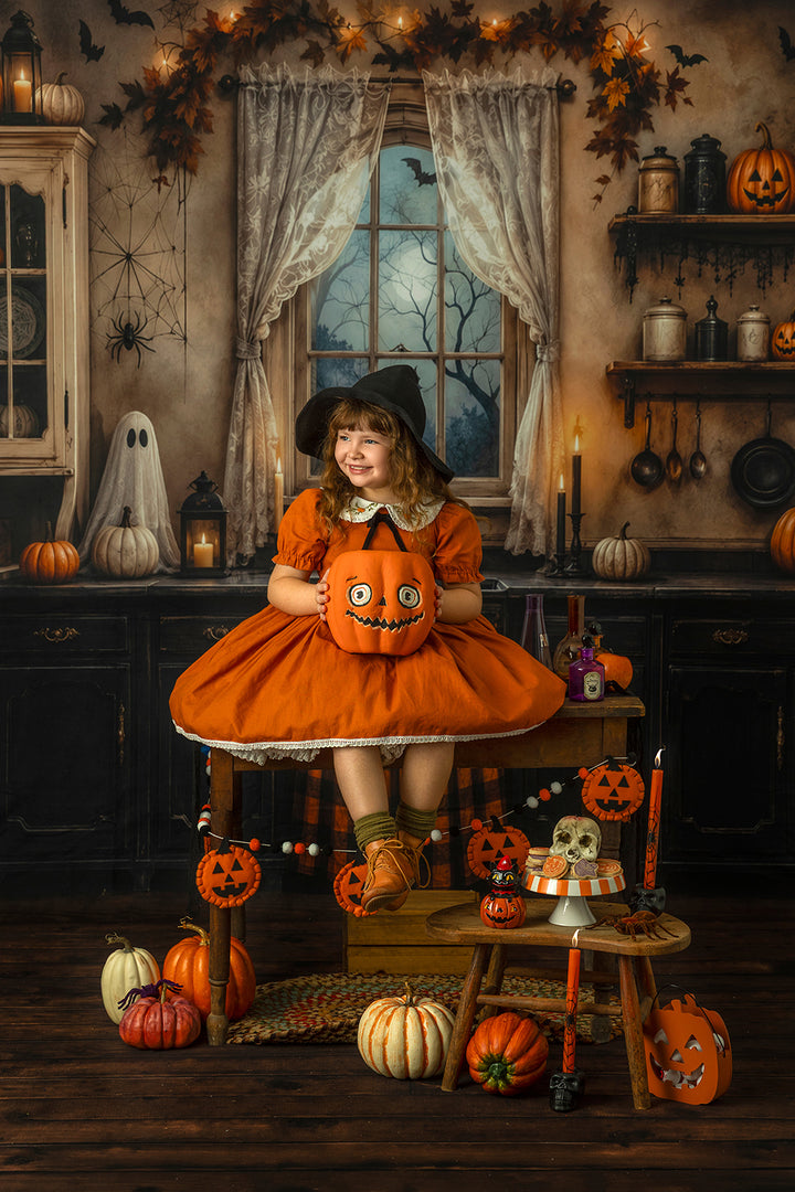 Haunted Halloween Kitchen Photography Backdrop – Spooky Fall Interior | HSD Backdrops