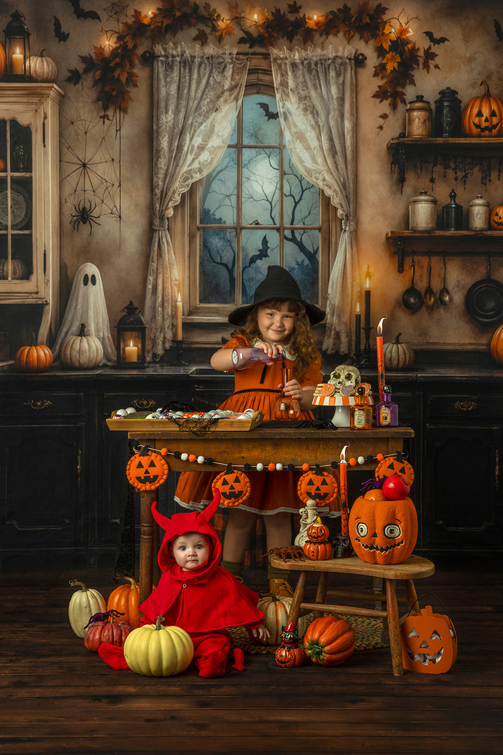 Haunted Halloween Kitchen Photography Backdrop – Spooky Fall Interior | HSD Backdrops