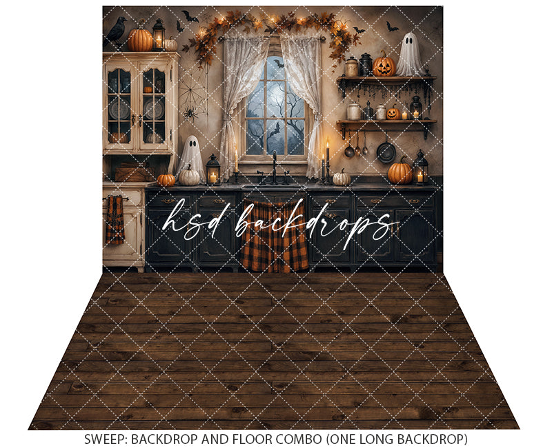 Haunted Halloween Kitchen Photography Backdrop – Spooky Fall Interior | HSD Backdrops