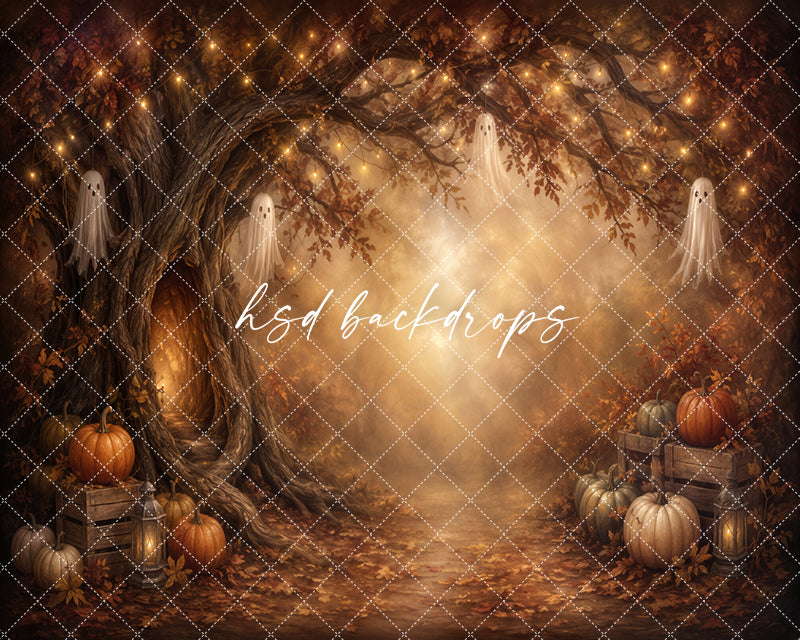 Golden Ghost Grove Photography Backdrop – Cozy Haunted Fall Scene | HSD Backdrops